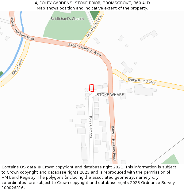 4, FOLEY GARDENS, STOKE PRIOR, BROMSGROVE, B60 4LD: Location map and indicative extent of plot