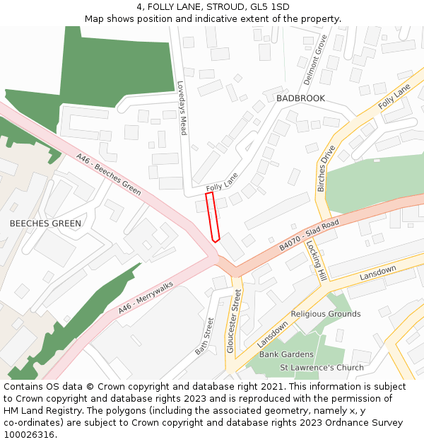 4, FOLLY LANE, STROUD, GL5 1SD: Location map and indicative extent of plot