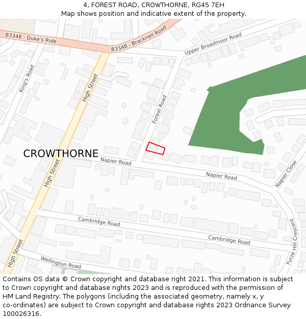 4, FOREST ROAD, CROWTHORNE, RG45 7EH: Location map and indicative extent of plot