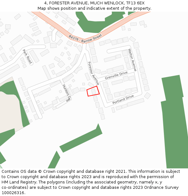 4, FORESTER AVENUE, MUCH WENLOCK, TF13 6EX: Location map and indicative extent of plot