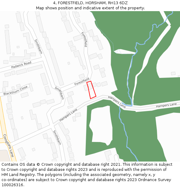 4, FORESTFIELD, HORSHAM, RH13 6DZ: Location map and indicative extent of plot