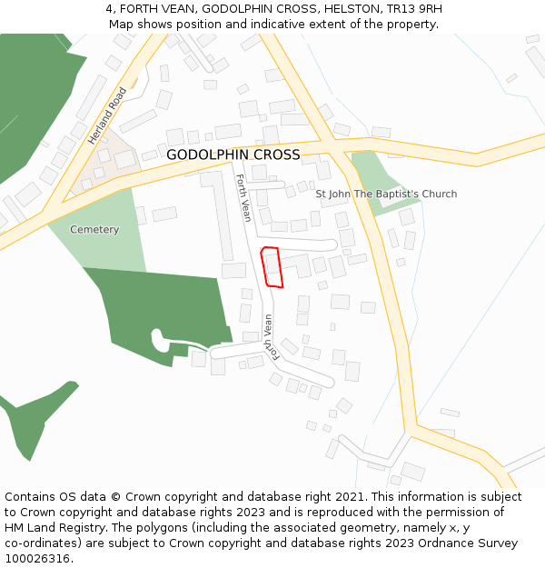 4, FORTH VEAN, GODOLPHIN CROSS, HELSTON, TR13 9RH: Location map and indicative extent of plot