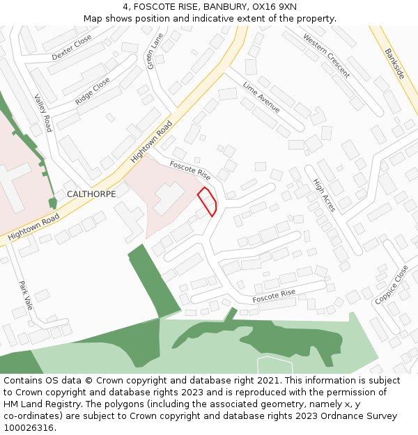 4, FOSCOTE RISE, BANBURY, OX16 9XN: Location map and indicative extent of plot