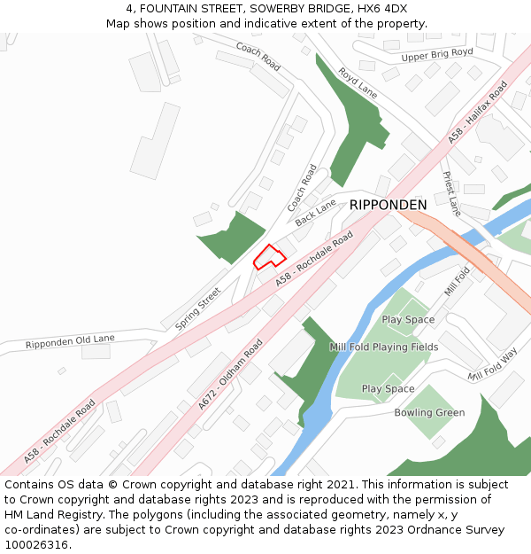 4, FOUNTAIN STREET, SOWERBY BRIDGE, HX6 4DX: Location map and indicative extent of plot