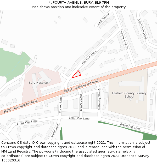 4, FOURTH AVENUE, BURY, BL9 7RH: Location map and indicative extent of plot