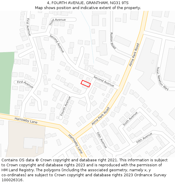 4, FOURTH AVENUE, GRANTHAM, NG31 9TS: Location map and indicative extent of plot