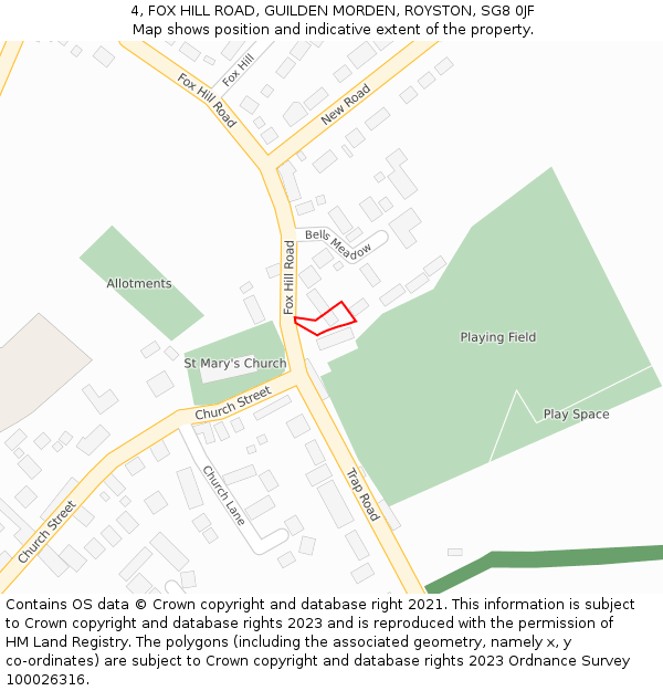 4, FOX HILL ROAD, GUILDEN MORDEN, ROYSTON, SG8 0JF: Location map and indicative extent of plot