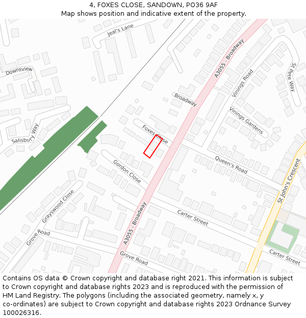 4, FOXES CLOSE, SANDOWN, PO36 9AF: Location map and indicative extent of plot