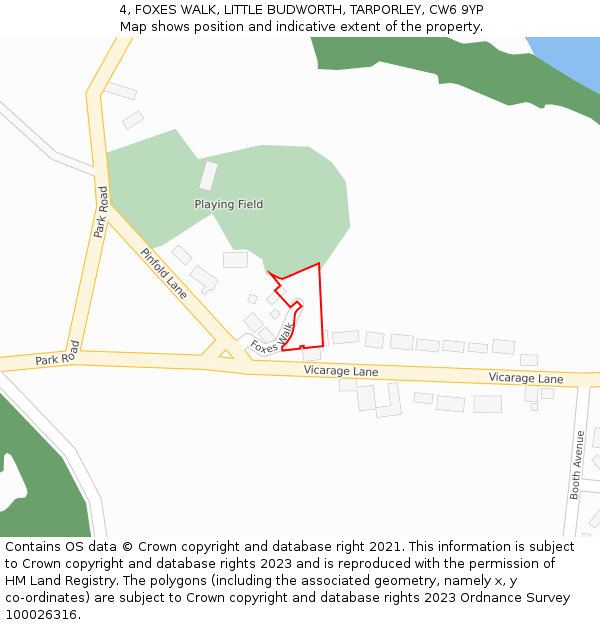 4, FOXES WALK, LITTLE BUDWORTH, TARPORLEY, CW6 9YP: Location map and indicative extent of plot