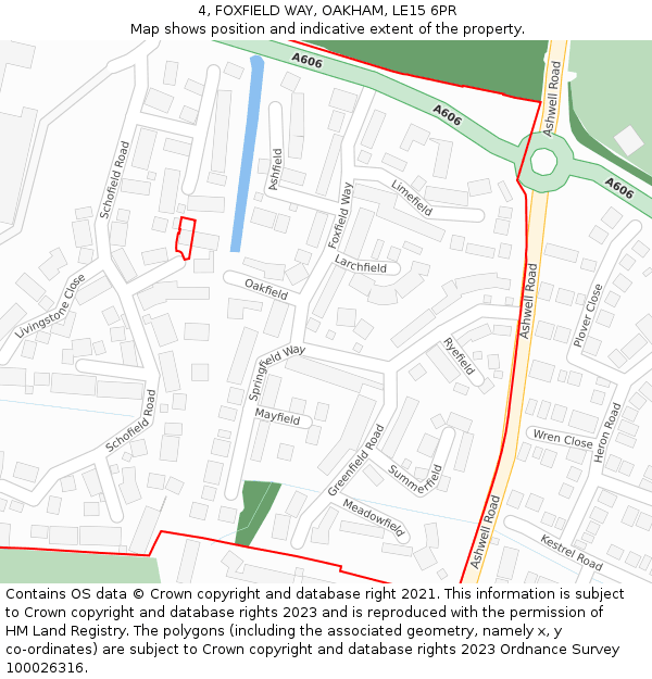 4, FOXFIELD WAY, OAKHAM, LE15 6PR: Location map and indicative extent of plot