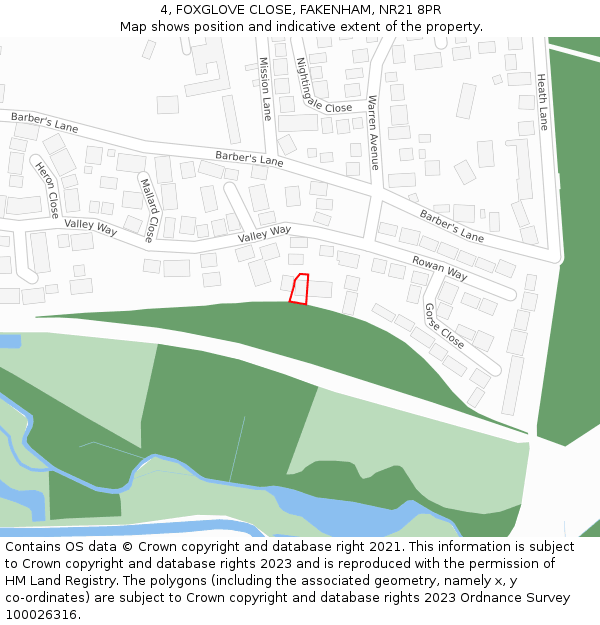 4, FOXGLOVE CLOSE, FAKENHAM, NR21 8PR: Location map and indicative extent of plot