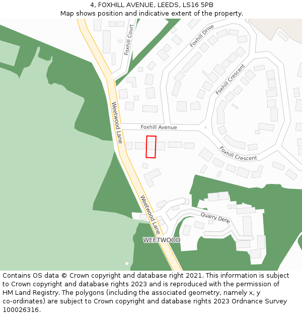 4, FOXHILL AVENUE, LEEDS, LS16 5PB: Location map and indicative extent of plot