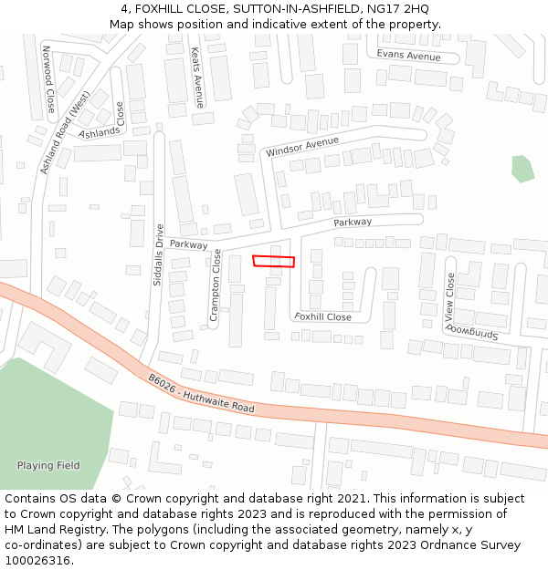 4, FOXHILL CLOSE, SUTTON-IN-ASHFIELD, NG17 2HQ: Location map and indicative extent of plot