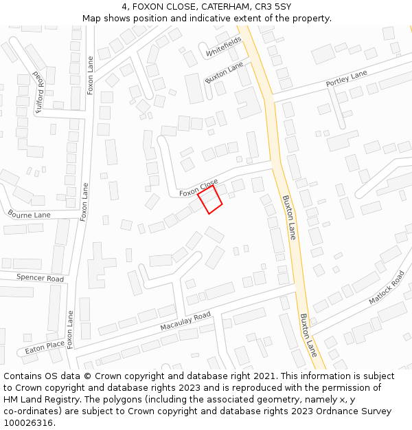 4, FOXON CLOSE, CATERHAM, CR3 5SY: Location map and indicative extent of plot