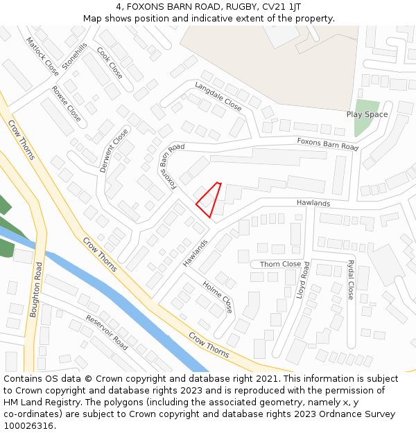 4, FOXONS BARN ROAD, RUGBY, CV21 1JT: Location map and indicative extent of plot