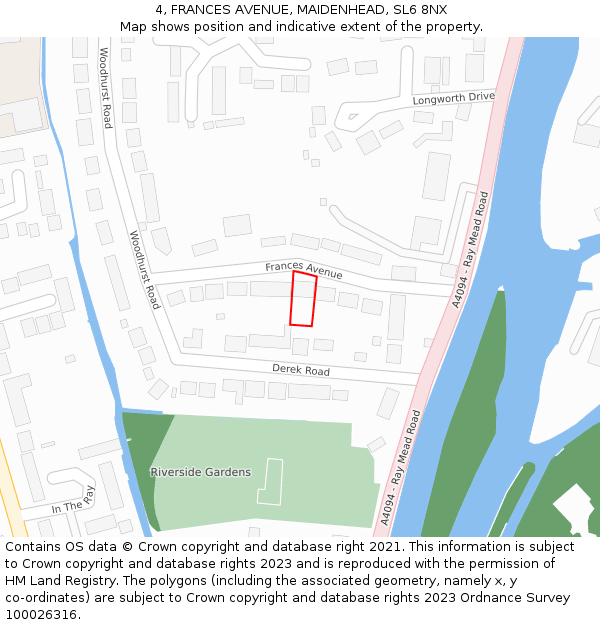 4, FRANCES AVENUE, MAIDENHEAD, SL6 8NX: Location map and indicative extent of plot