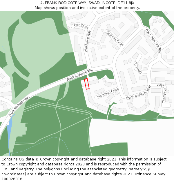 4, FRANK BODICOTE WAY, SWADLINCOTE, DE11 8JX: Location map and indicative extent of plot