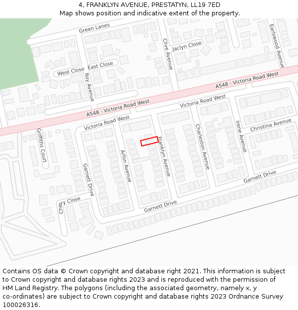 4, FRANKLYN AVENUE, PRESTATYN, LL19 7ED: Location map and indicative extent of plot