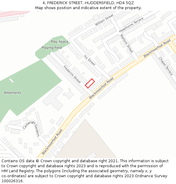 4, FREDERICK STREET, HUDDERSFIELD, HD4 5QZ: Location map and indicative extent of plot