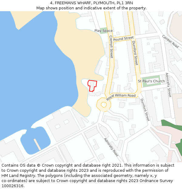 4, FREEMANS WHARF, PLYMOUTH, PL1 3RN: Location map and indicative extent of plot