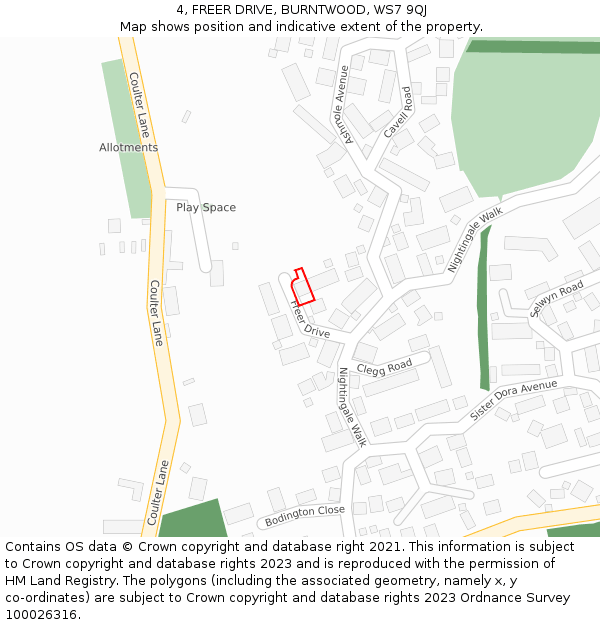 4, FREER DRIVE, BURNTWOOD, WS7 9QJ: Location map and indicative extent of plot