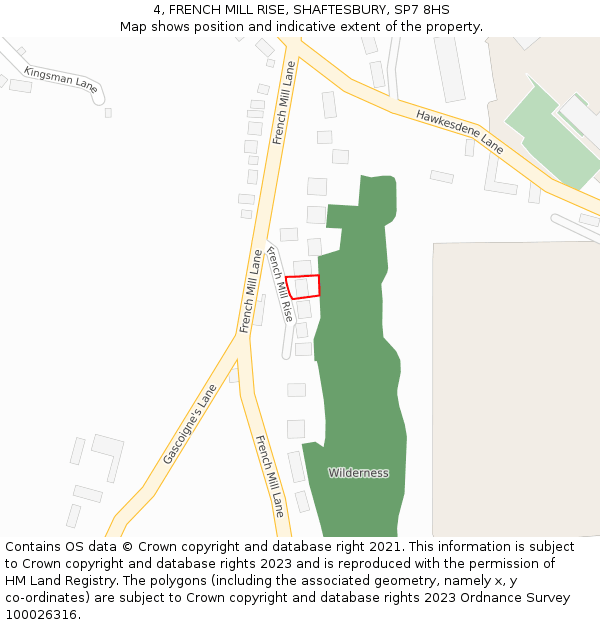 4, FRENCH MILL RISE, SHAFTESBURY, SP7 8HS: Location map and indicative extent of plot