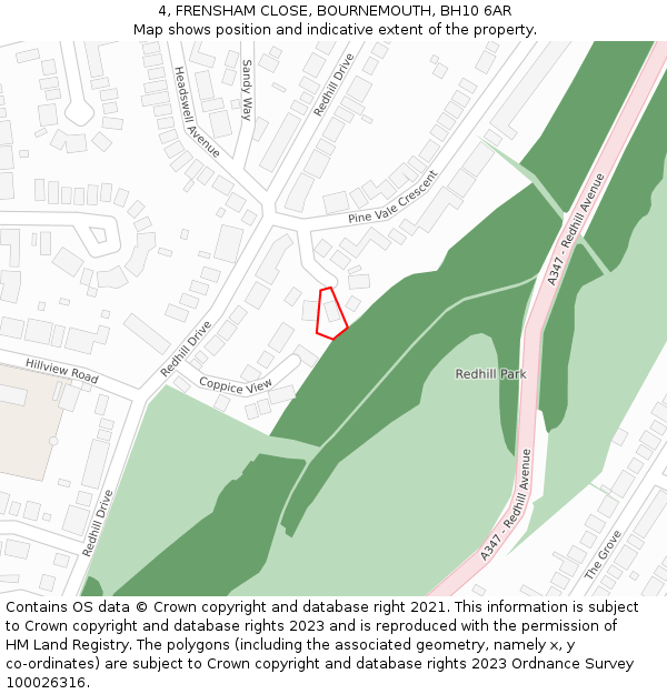 4, FRENSHAM CLOSE, BOURNEMOUTH, BH10 6AR: Location map and indicative extent of plot