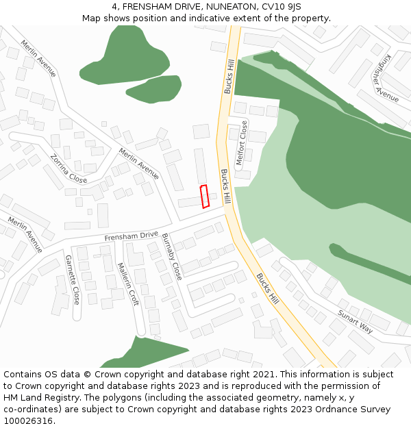 4, FRENSHAM DRIVE, NUNEATON, CV10 9JS: Location map and indicative extent of plot