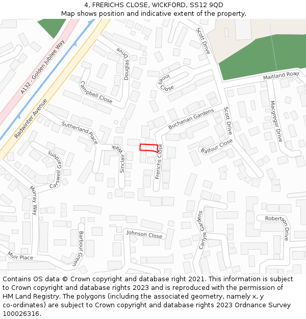 4, FRERICHS CLOSE, WICKFORD, SS12 9QD: Location map and indicative extent of plot