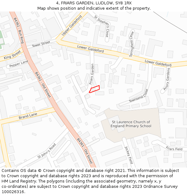 4, FRIARS GARDEN, LUDLOW, SY8 1RX: Location map and indicative extent of plot