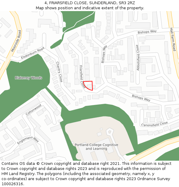 4, FRIARSFIELD CLOSE, SUNDERLAND, SR3 2RZ: Location map and indicative extent of plot