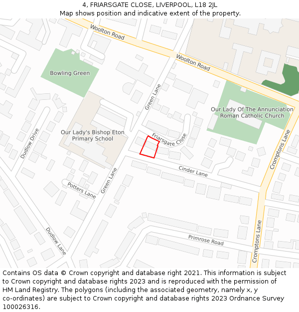 4, FRIARSGATE CLOSE, LIVERPOOL, L18 2JL: Location map and indicative extent of plot