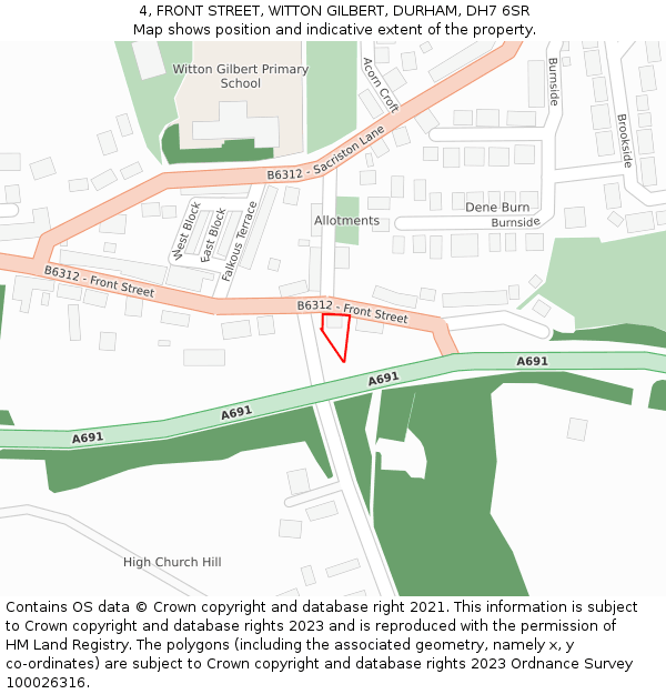 4, FRONT STREET, WITTON GILBERT, DURHAM, DH7 6SR: Location map and indicative extent of plot