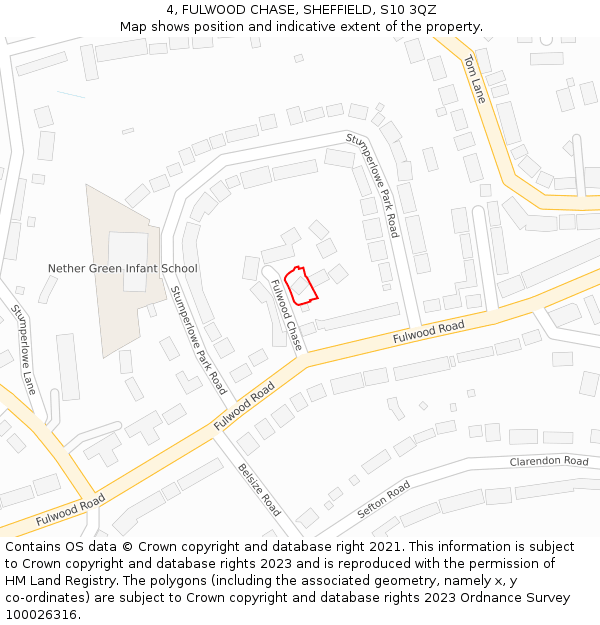 4, FULWOOD CHASE, SHEFFIELD, S10 3QZ: Location map and indicative extent of plot