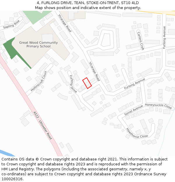 4, FURLONG DRIVE, TEAN, STOKE-ON-TRENT, ST10 4LD: Location map and indicative extent of plot