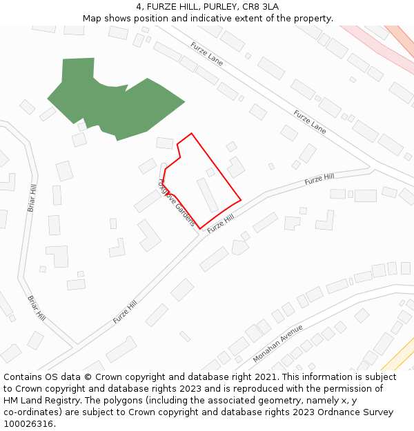 4, FURZE HILL, PURLEY, CR8 3LA: Location map and indicative extent of plot