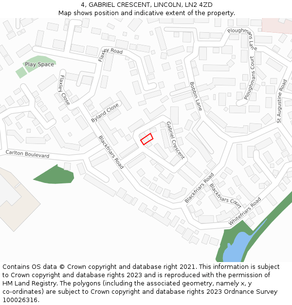 4, GABRIEL CRESCENT, LINCOLN, LN2 4ZD: Location map and indicative extent of plot