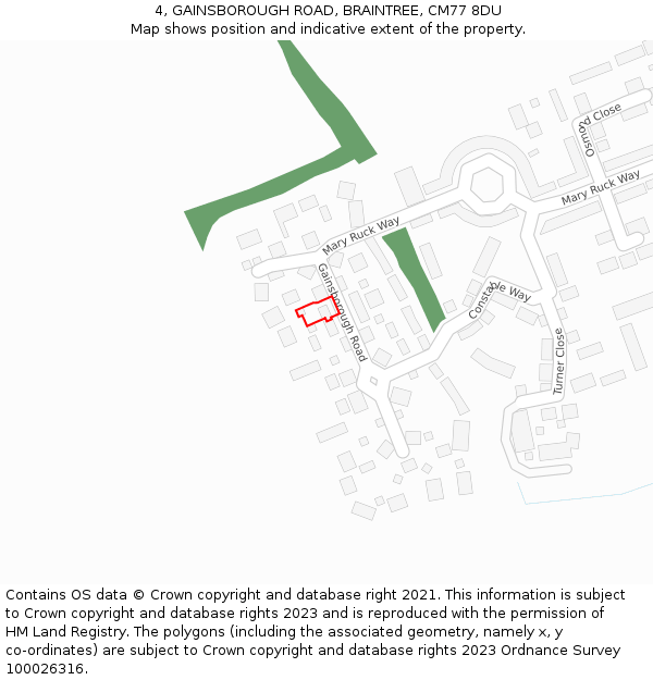 4, GAINSBOROUGH ROAD, BRAINTREE, CM77 8DU: Location map and indicative extent of plot