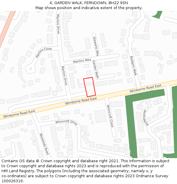 4, GARDEN WALK, FERNDOWN, BH22 9SN: Location map and indicative extent of plot