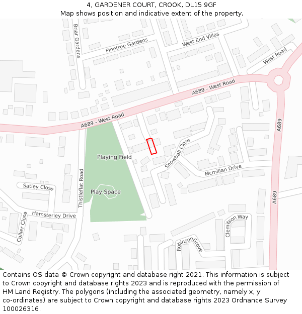 4, GARDENER COURT, CROOK, DL15 9GF: Location map and indicative extent of plot