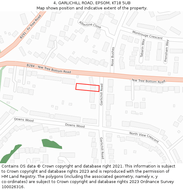 4, GARLICHILL ROAD, EPSOM, KT18 5UB: Location map and indicative extent of plot