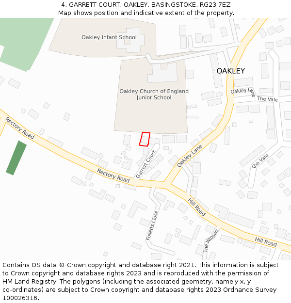 4, GARRETT COURT, OAKLEY, BASINGSTOKE, RG23 7EZ: Location map and indicative extent of plot