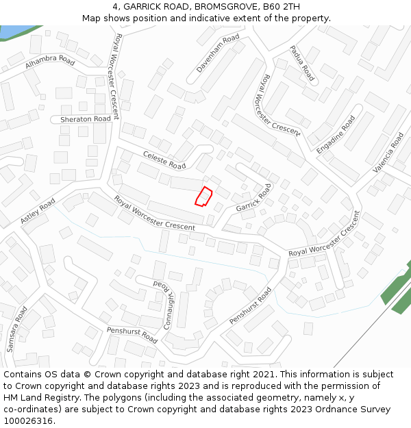 4, GARRICK ROAD, BROMSGROVE, B60 2TH: Location map and indicative extent of plot