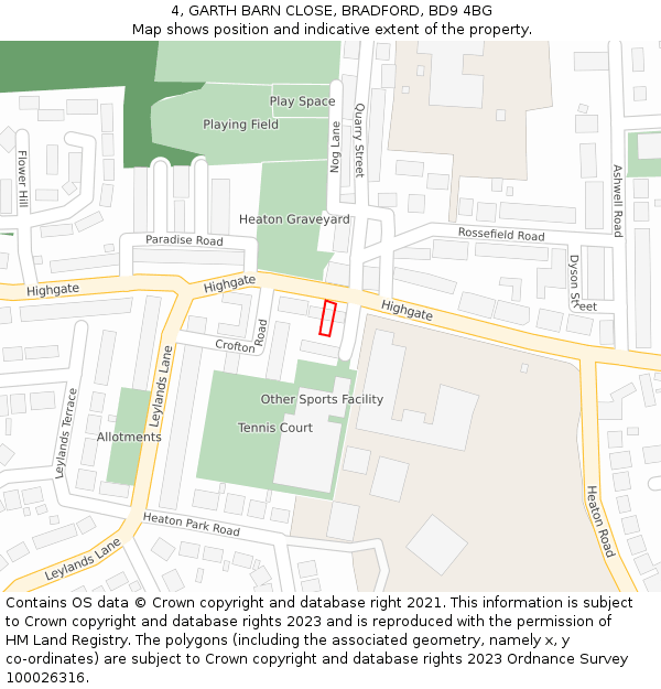 4, GARTH BARN CLOSE, BRADFORD, BD9 4BG: Location map and indicative extent of plot