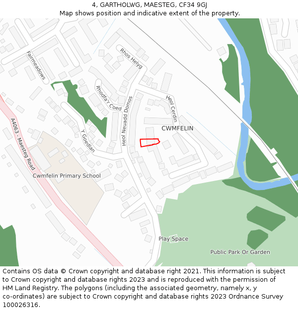 4, GARTHOLWG, MAESTEG, CF34 9GJ: Location map and indicative extent of plot