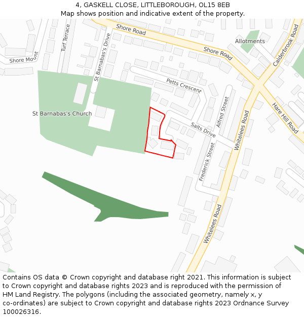 4, GASKELL CLOSE, LITTLEBOROUGH, OL15 8EB: Location map and indicative extent of plot