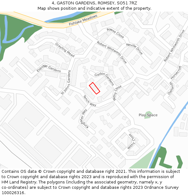 4, GASTON GARDENS, ROMSEY, SO51 7RZ: Location map and indicative extent of plot