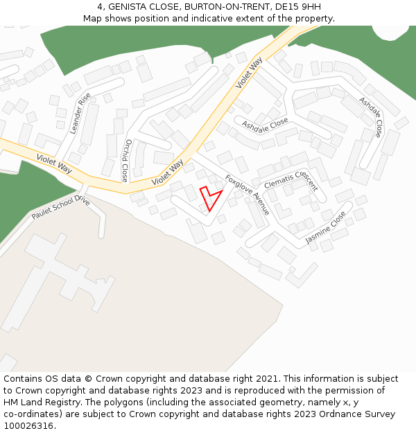 4, GENISTA CLOSE, BURTON-ON-TRENT, DE15 9HH: Location map and indicative extent of plot
