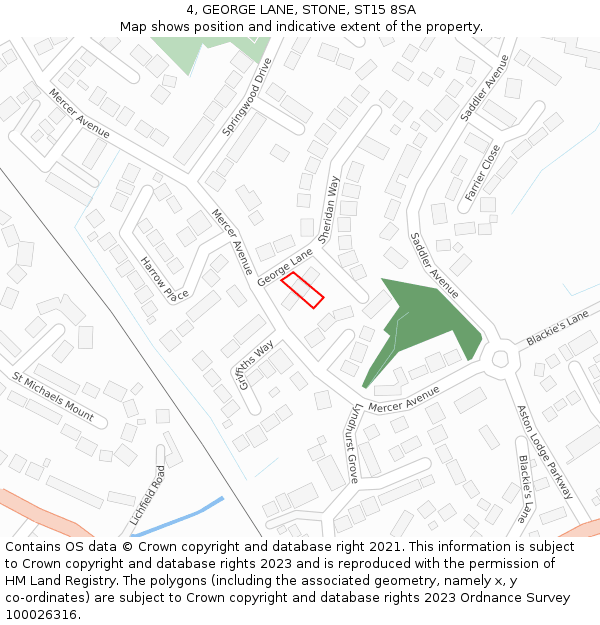 4, GEORGE LANE, STONE, ST15 8SA: Location map and indicative extent of plot