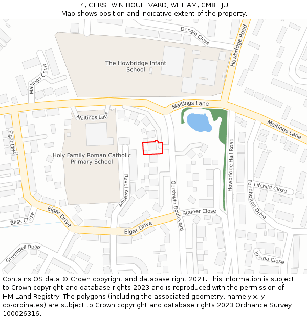 4, GERSHWIN BOULEVARD, WITHAM, CM8 1JU: Location map and indicative extent of plot